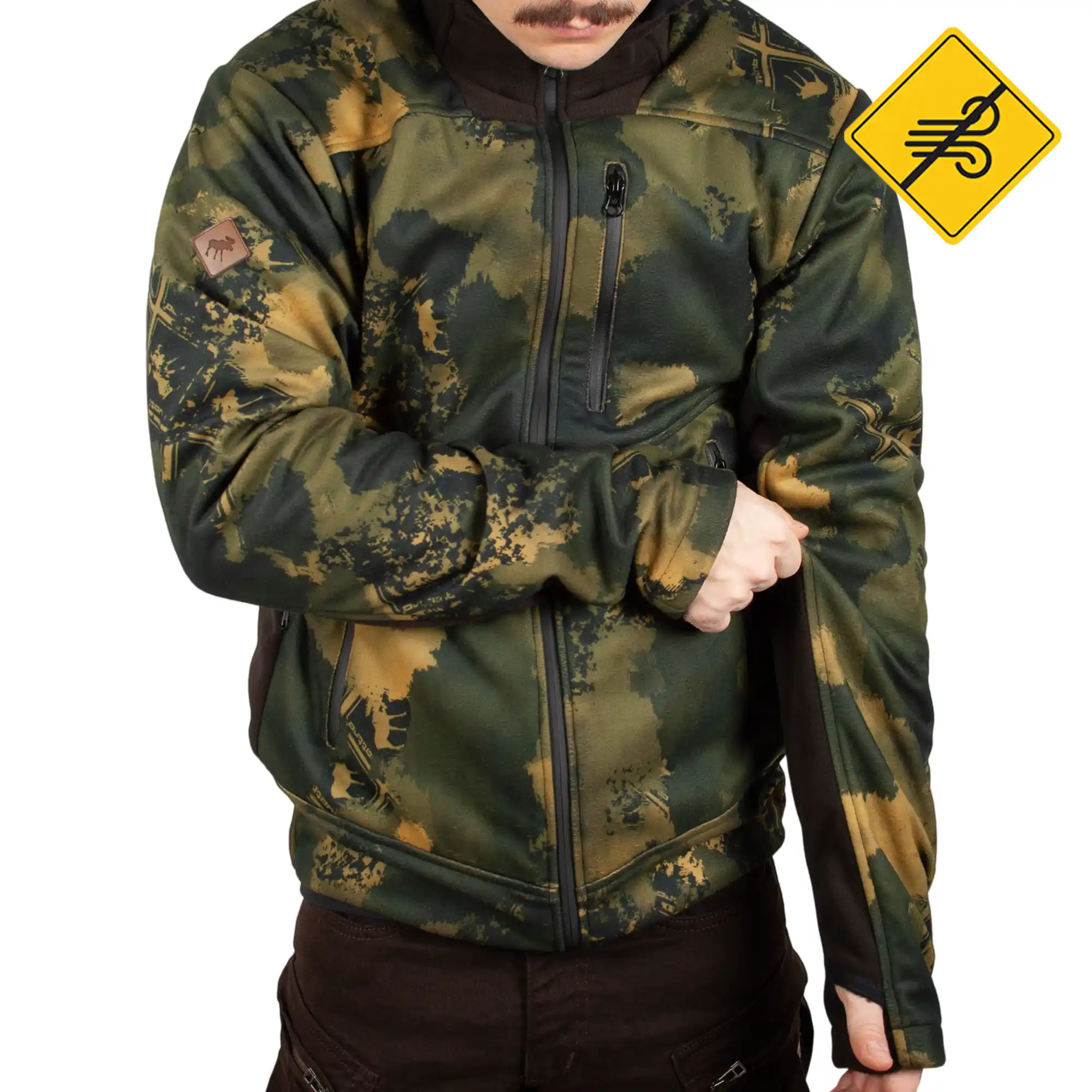 Terepmintás kapucnis szélálló dzseki zöld